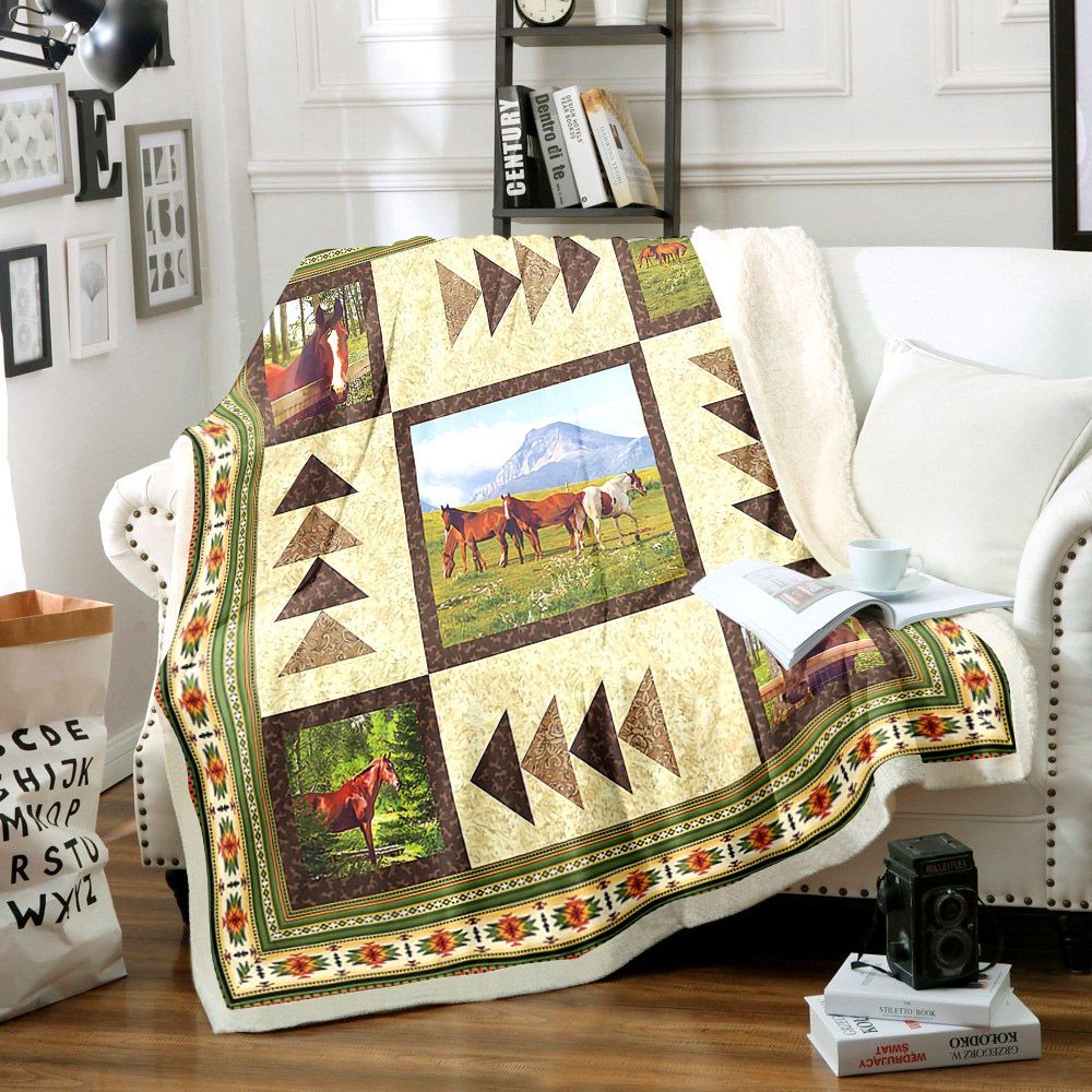 Horse Sherpa Fleece Blanket