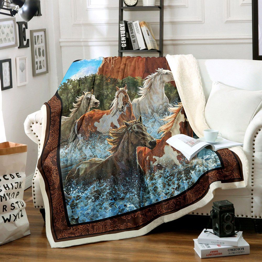 Horse Sherpa Fleece Blanket