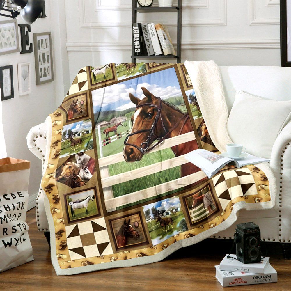 Horse Sherpa Fleece Blanket