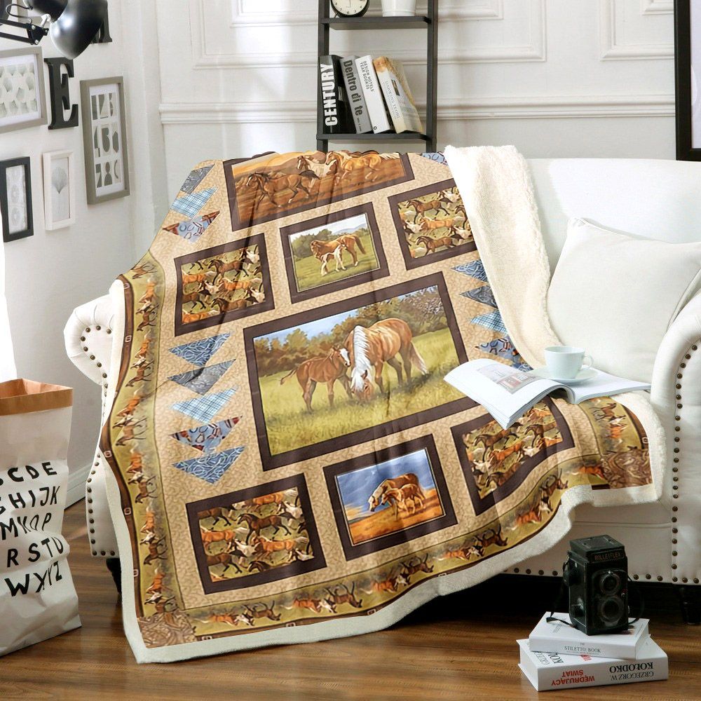 Horse Sherpa Fleece Blanket