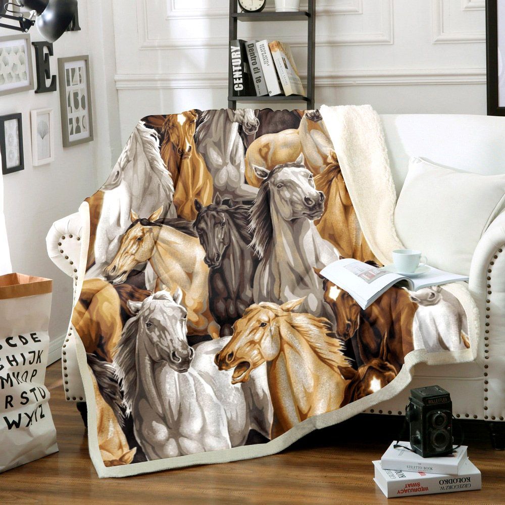 Horse Sherpa Fleece Blanket