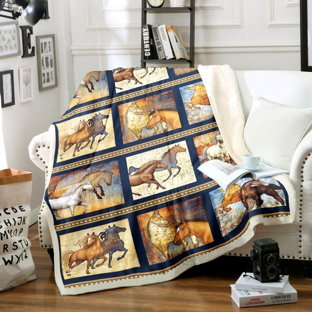 Horse Sherpa Fleece Blanket