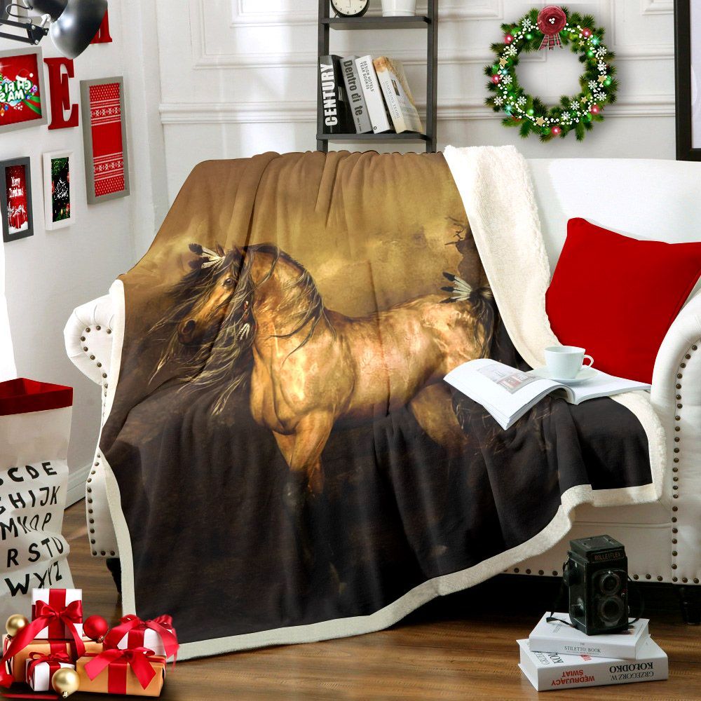 Horse Sherpa Fleece Blanket
