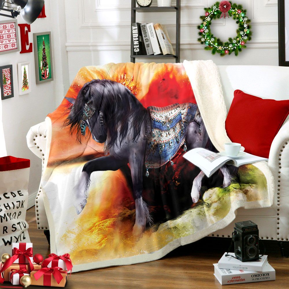 Horse Sherpa Fleece Blanket