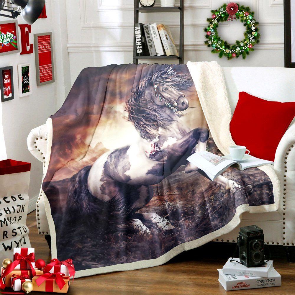 Horse Sherpa Fleece Blanket