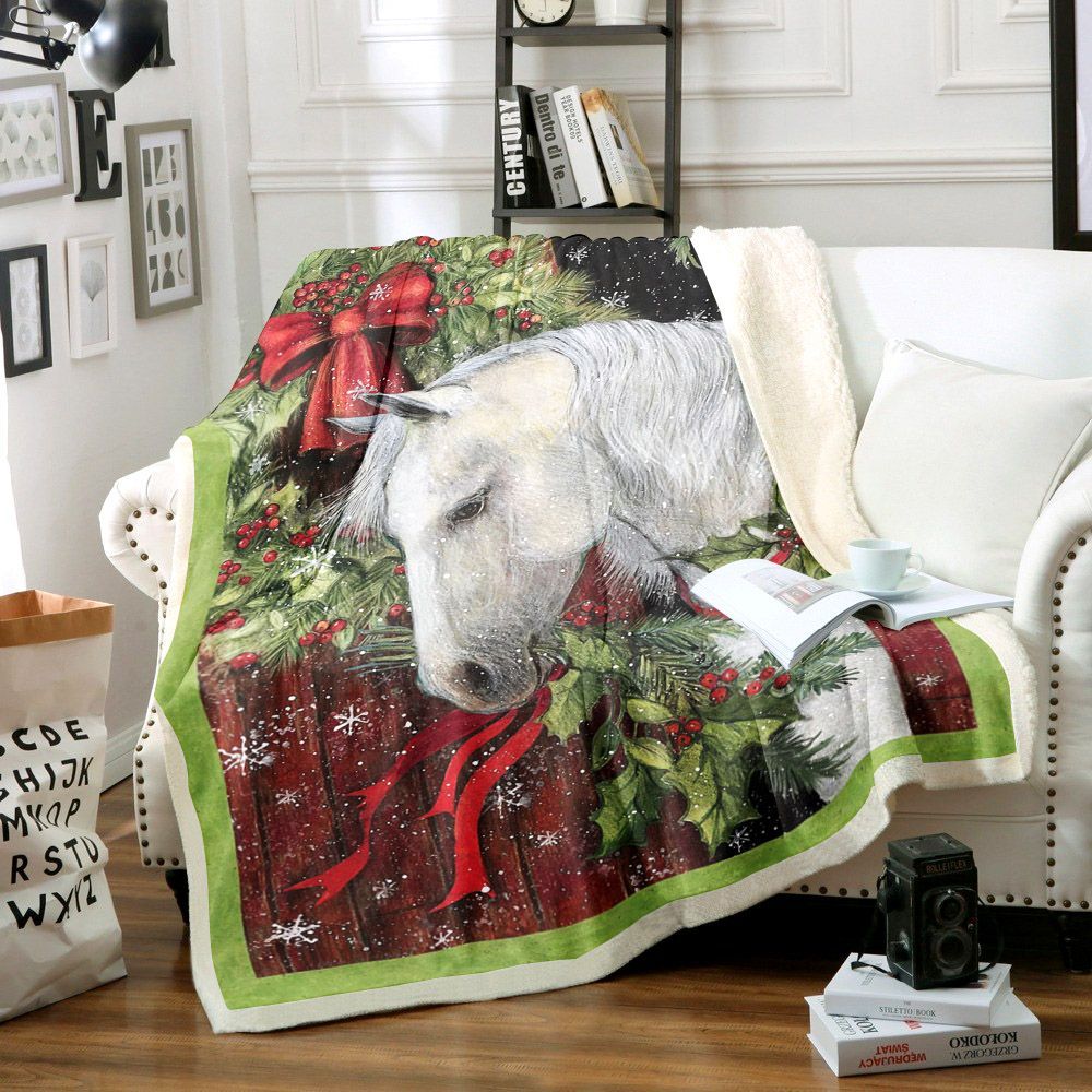 Horse Christmas Sherpa Fleece Blanket