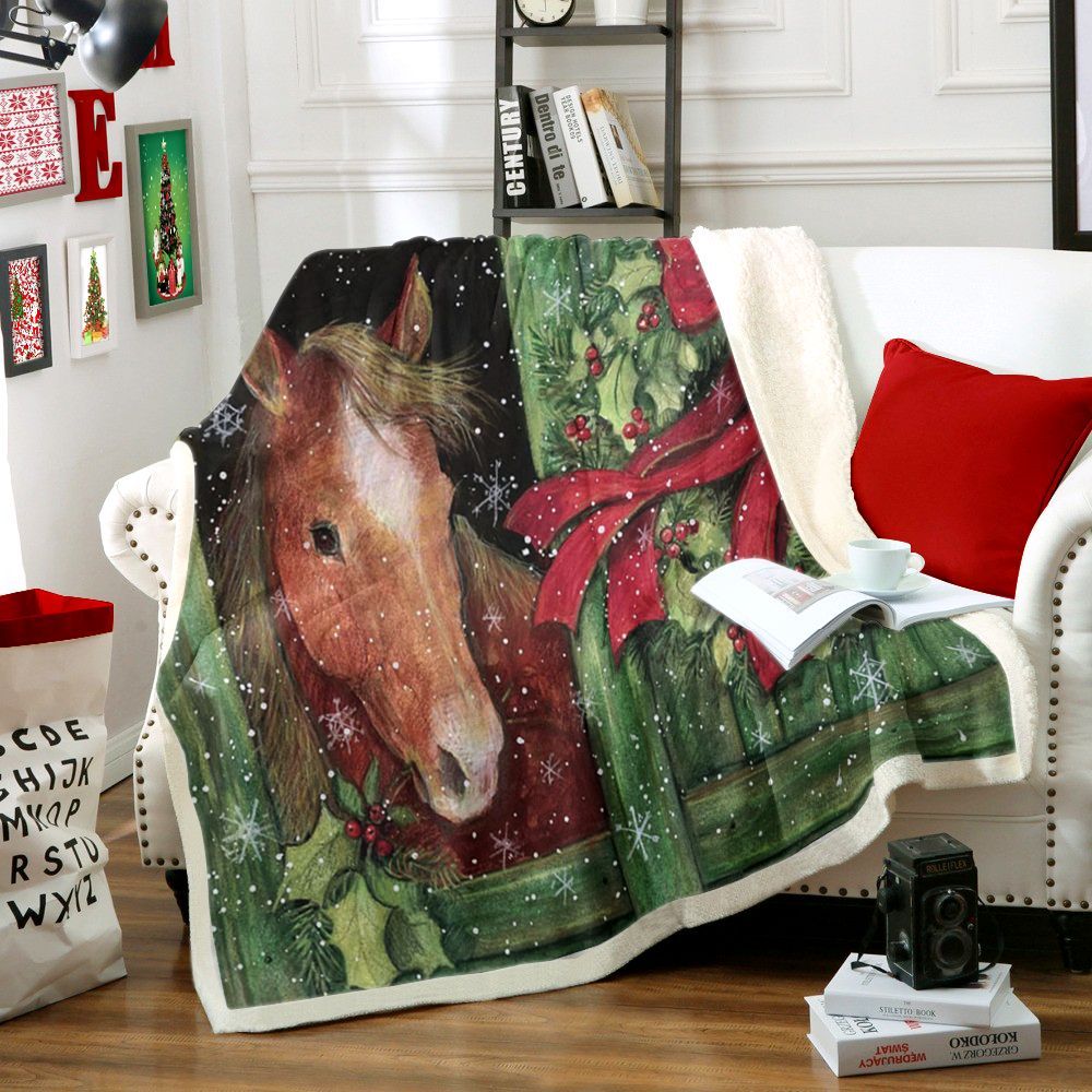 Horse Christmas Sherpa Fleece Blanket
