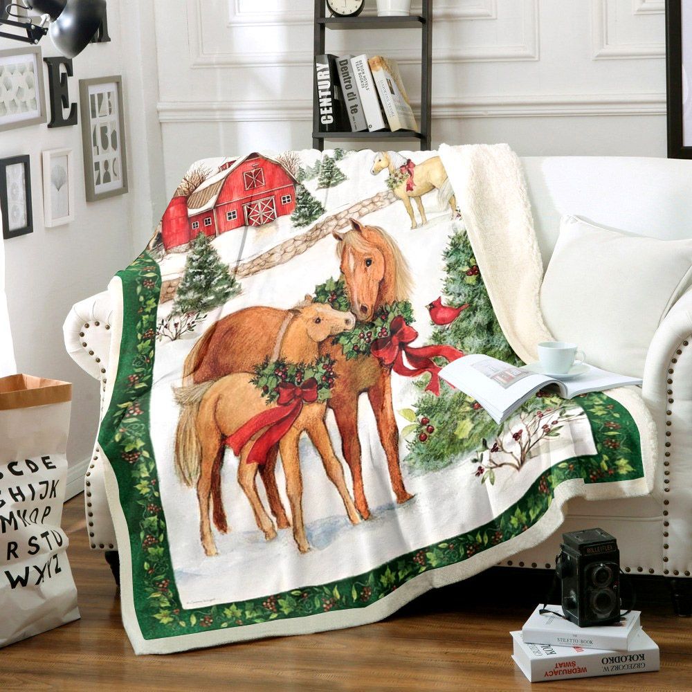 Horse Christmas Sherpa Fleece Blanket
