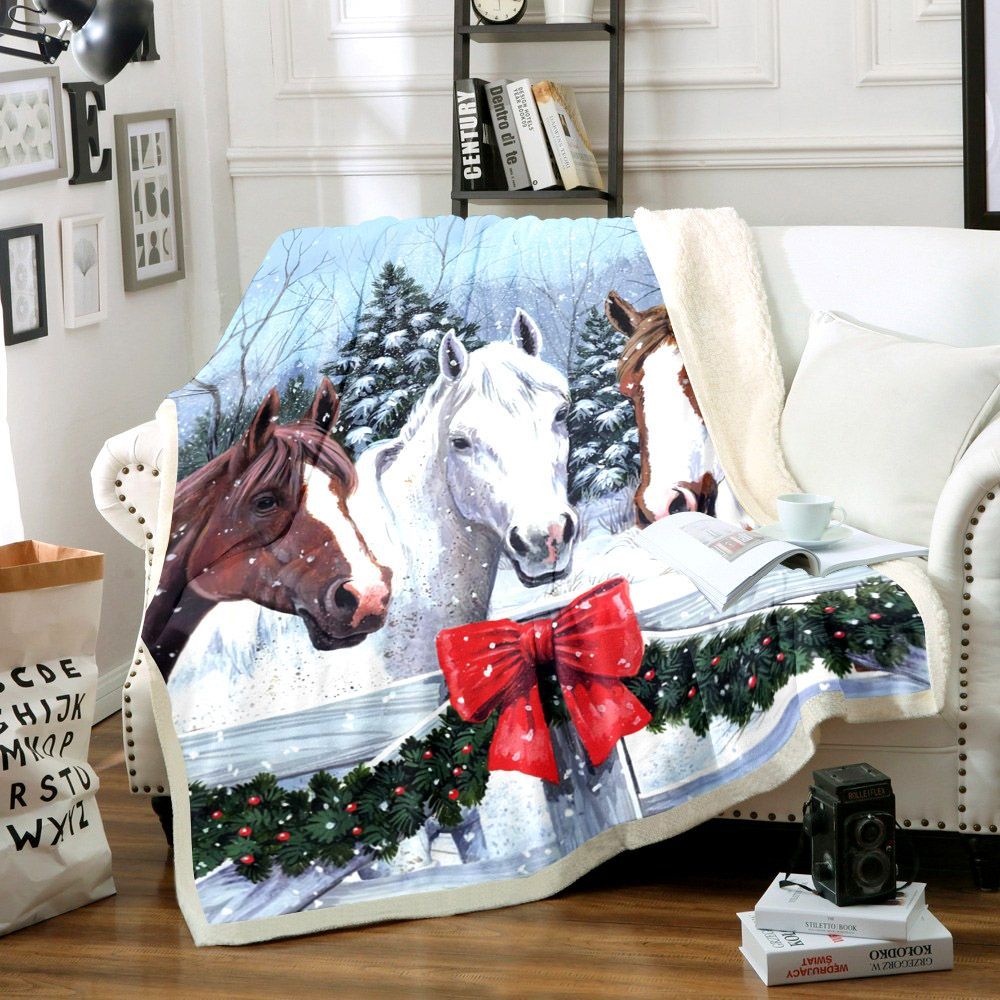 Horse Christmas Sherpa Fleece Blanket