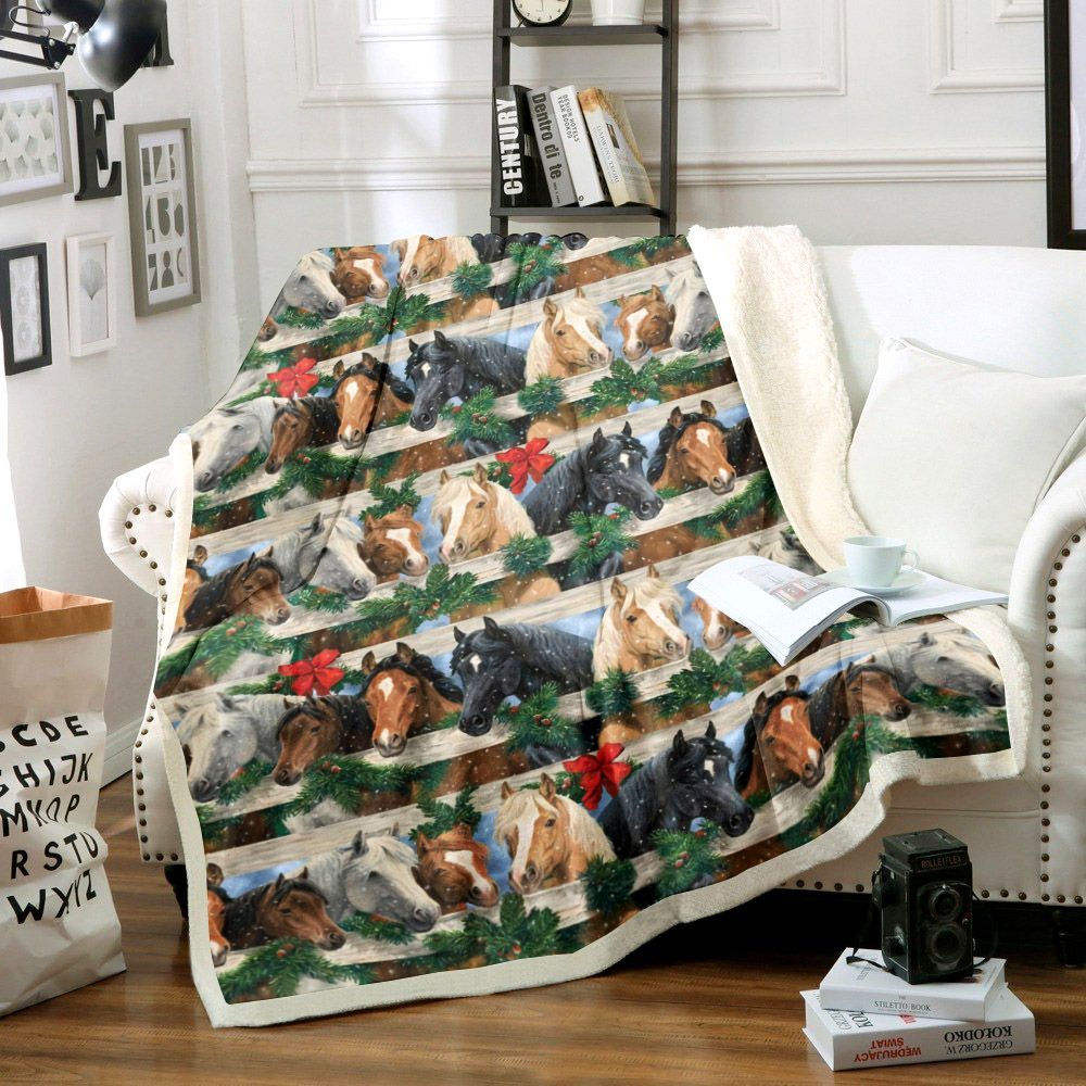 Horse Christmas Sherpa Fleece Blanket