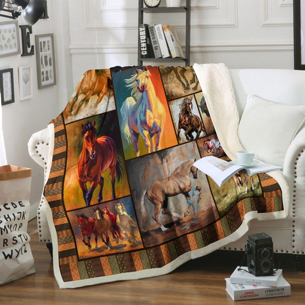 Horse Sherpa Fleece Blanket