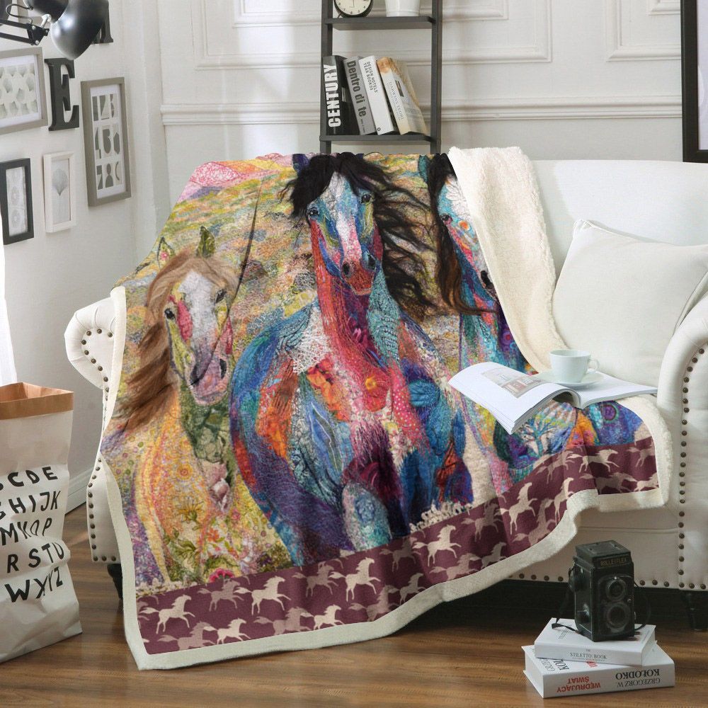 Horse Sherpa Fleece Blanket