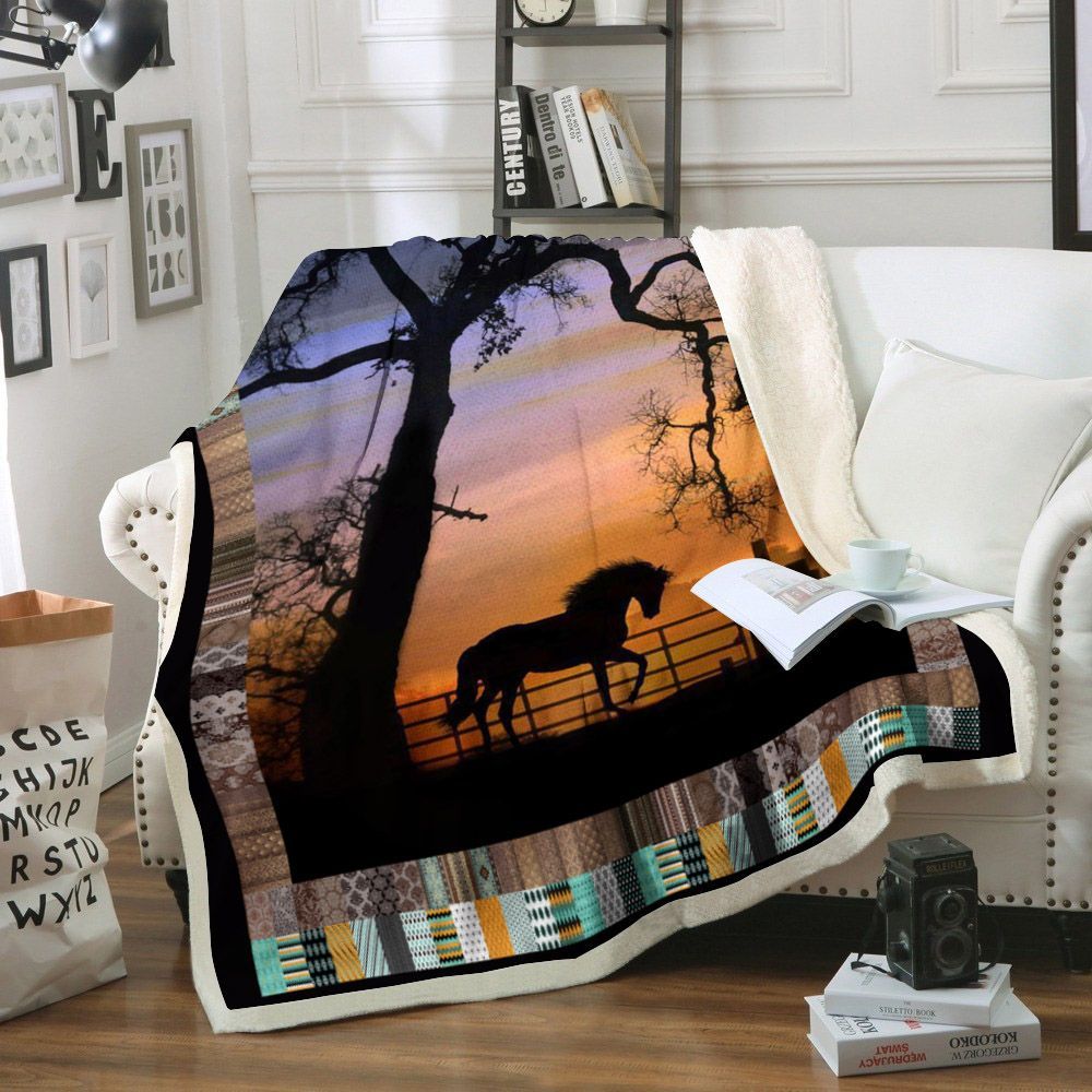 Horse Sherpa Fleece Blanket