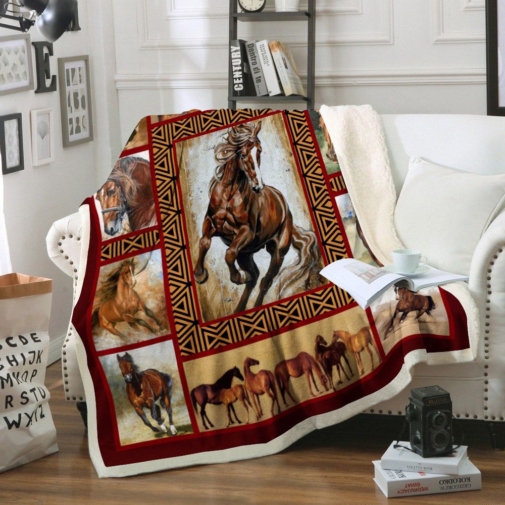 Horse Sherpa Fleece Blanket