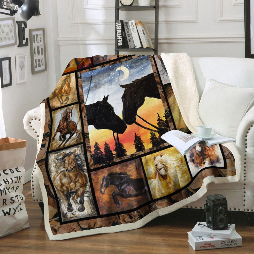 Horse Sherpa Fleece Blanket