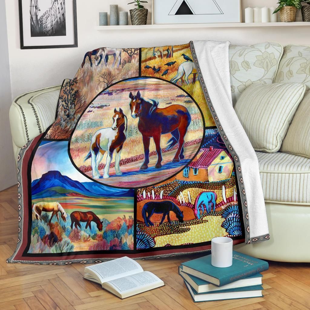 Horse Sherpa Fleece Blanket