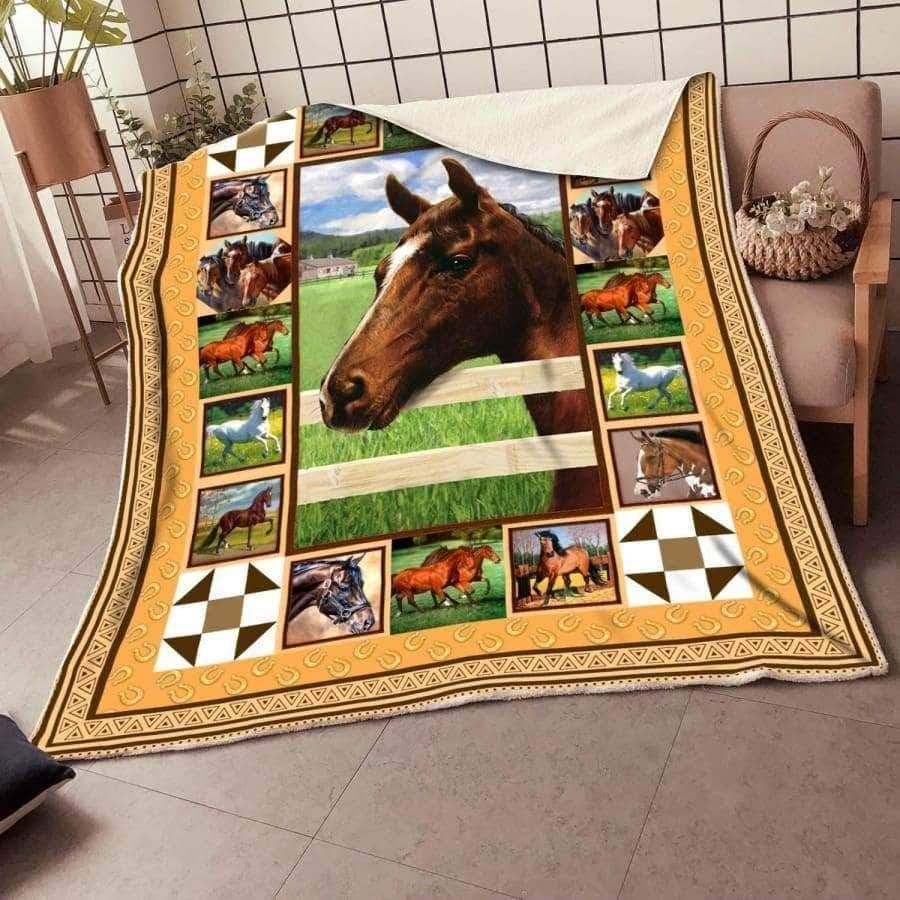 Horse Sherpa Fleece Blanket