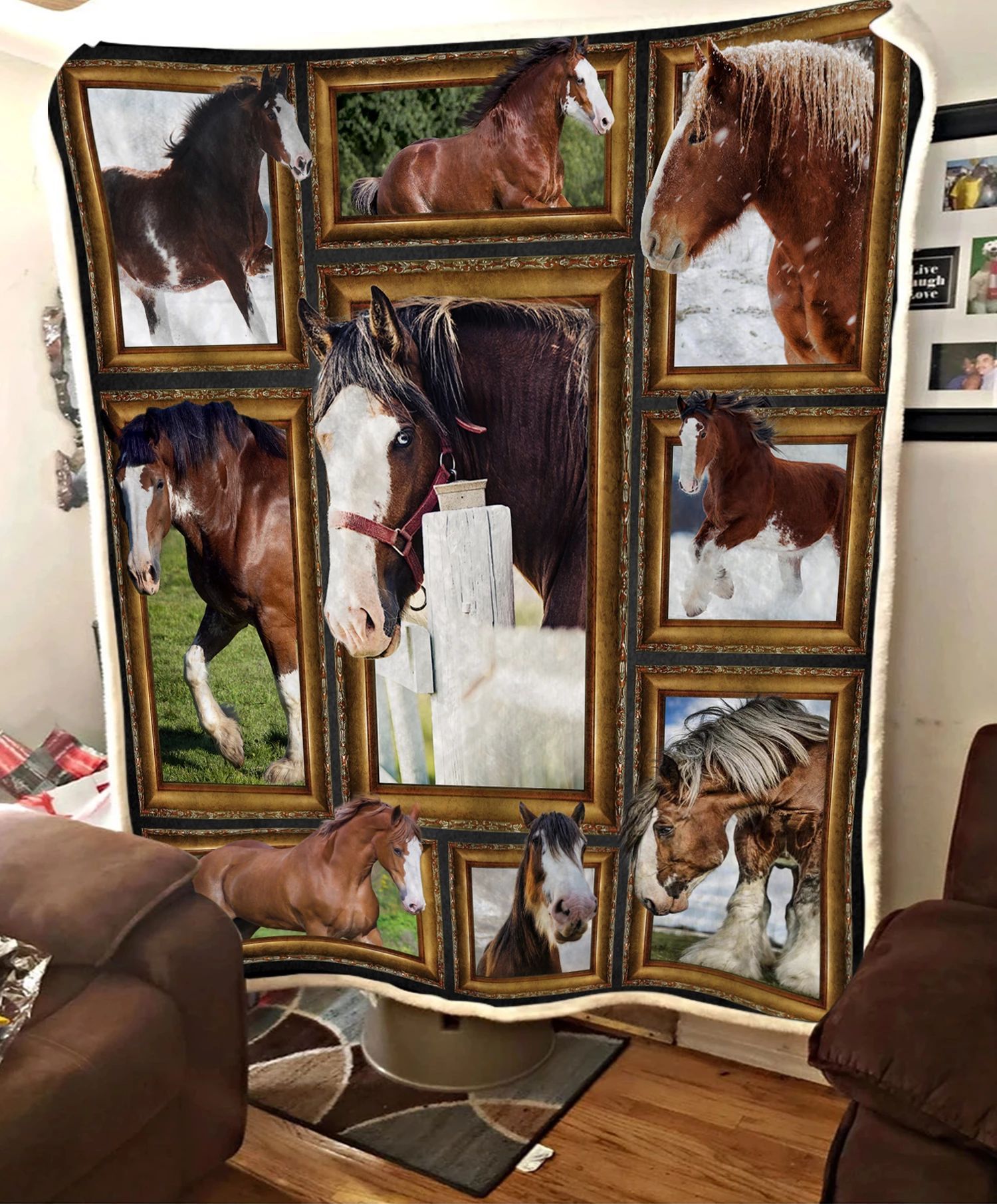 Horse Sherpa Fleece Blanket