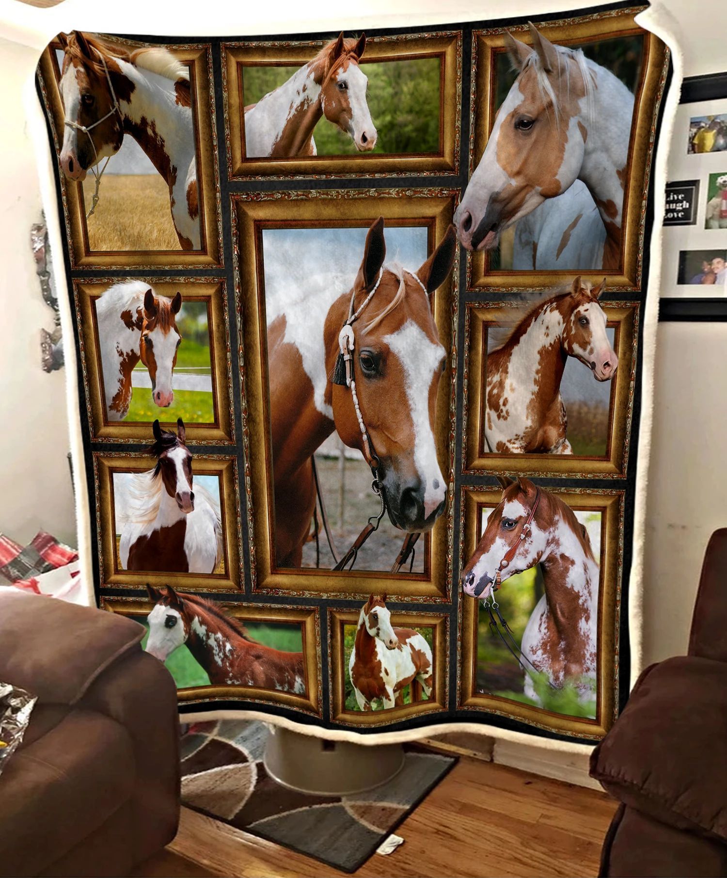 Horse Sherpa Fleece Blanket