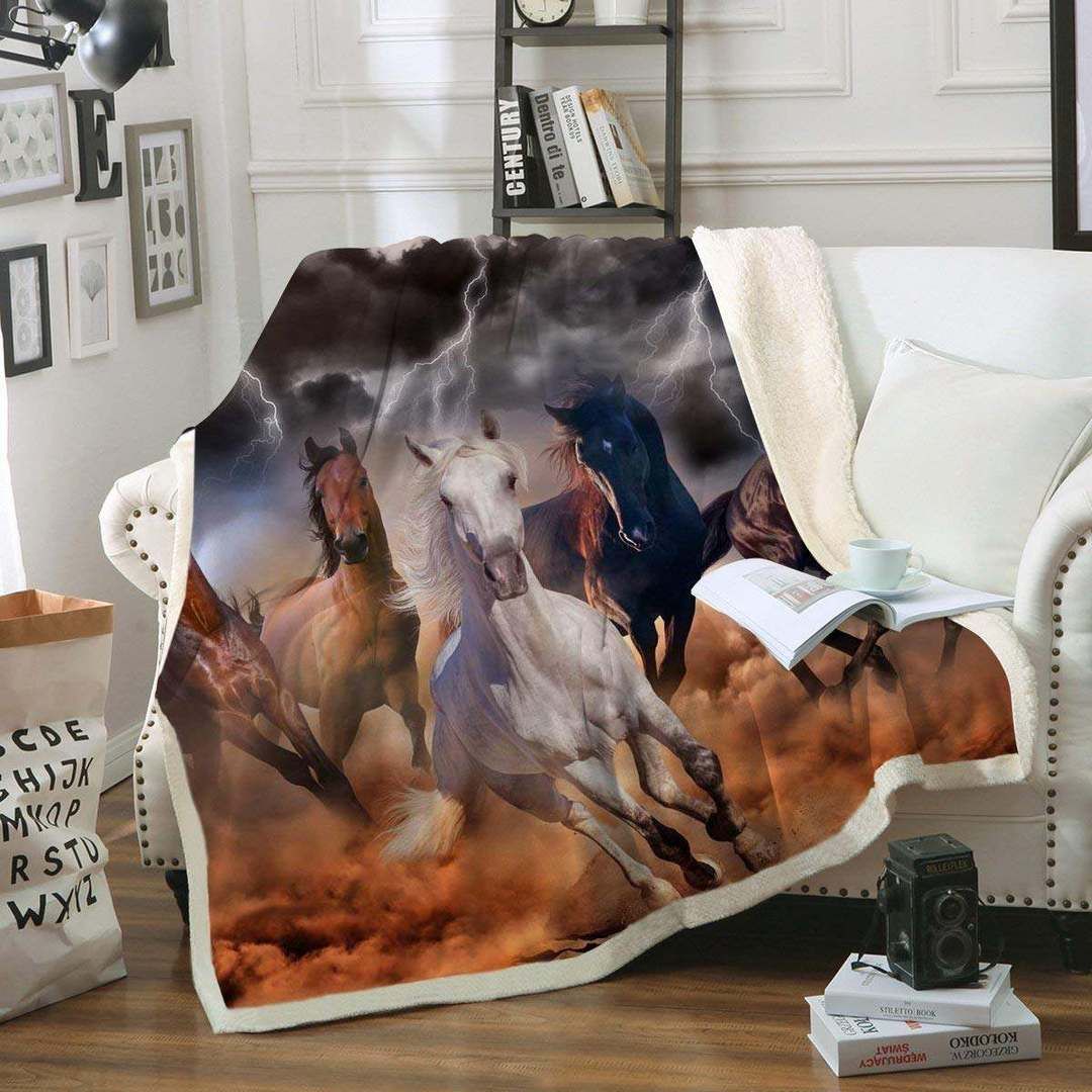 Horse Sherpa Fleece Blanket