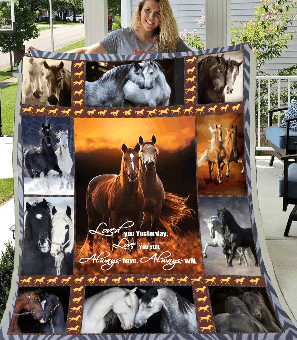 Horse Sherpa Fleece Blanket