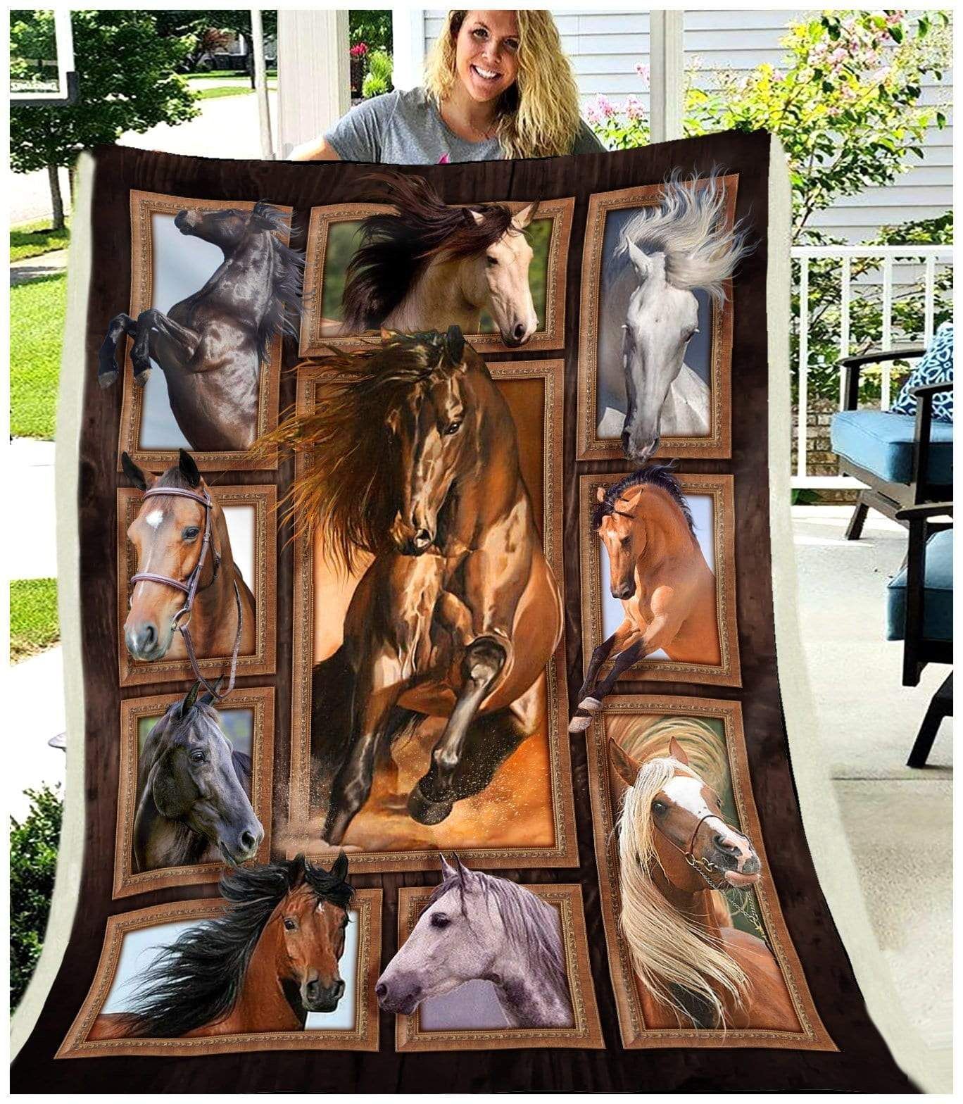 Horse Sherpa Fleece Blanket