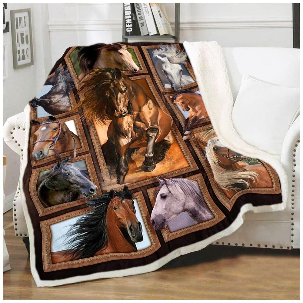 Horse Sherpa Fleece Blanket
