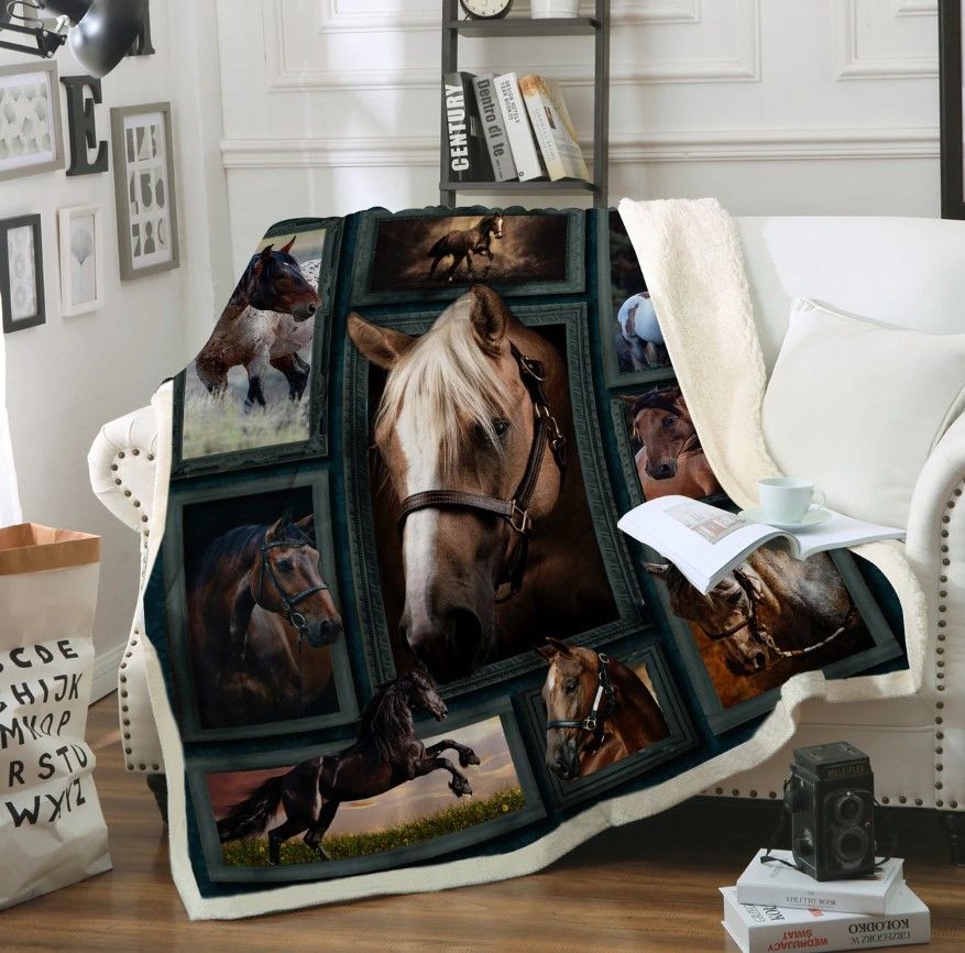 Horse Sherpa Fleece Blanket