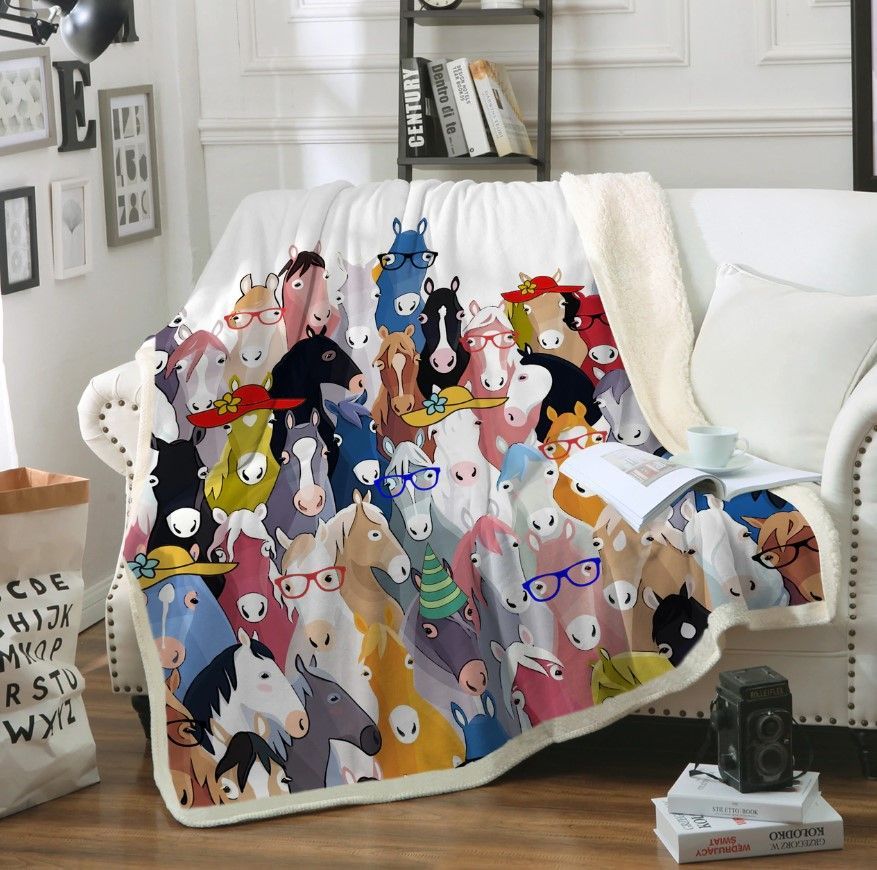 Horse Sherpa Fleece Blanket