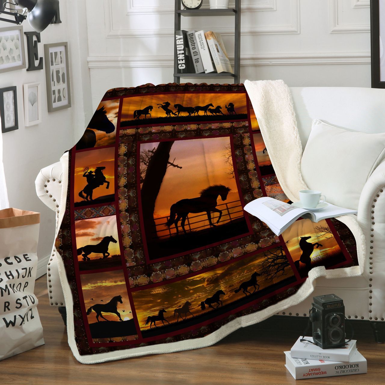 Horse Sherpa Fleece Blanket