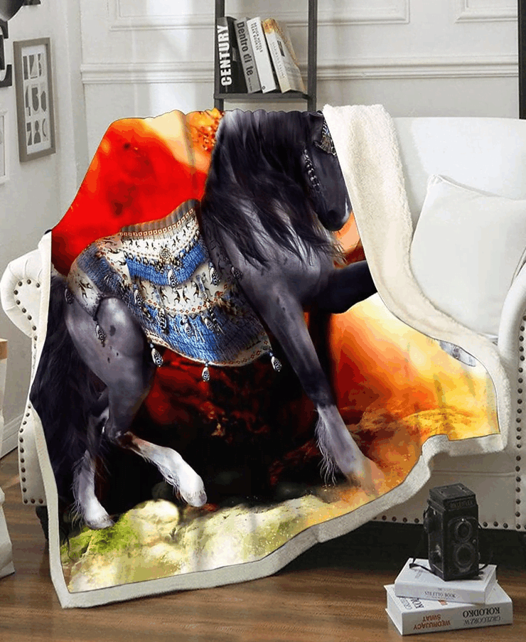 Horse Sherpa Fleece Blanket