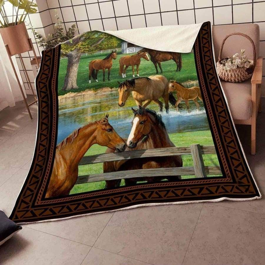 Horse Sherpa Fleece Blanket