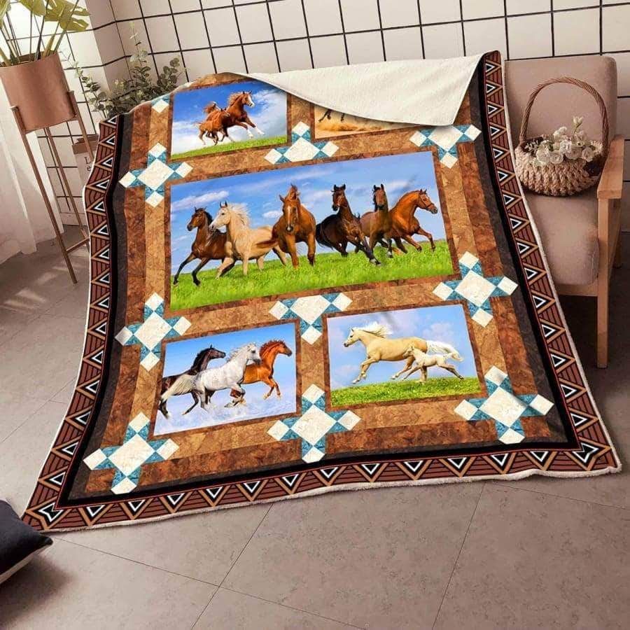 Horse Sherpa Fleece Blanket