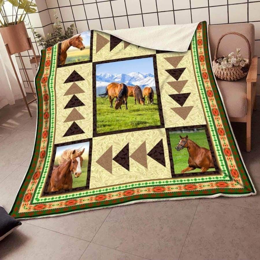 Horse Sherpa Fleece Blanket