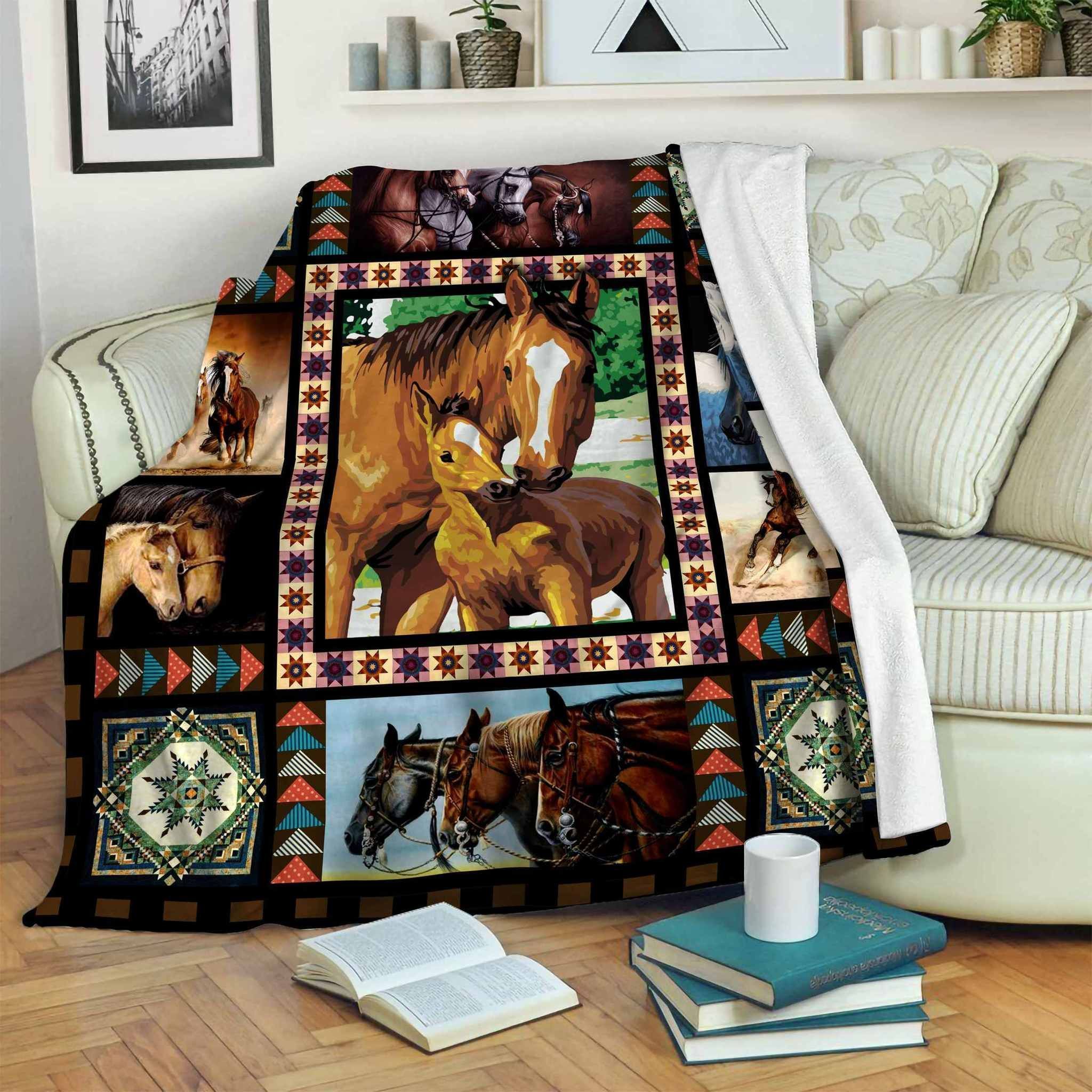 Horse Sherpa Fleece Blanket