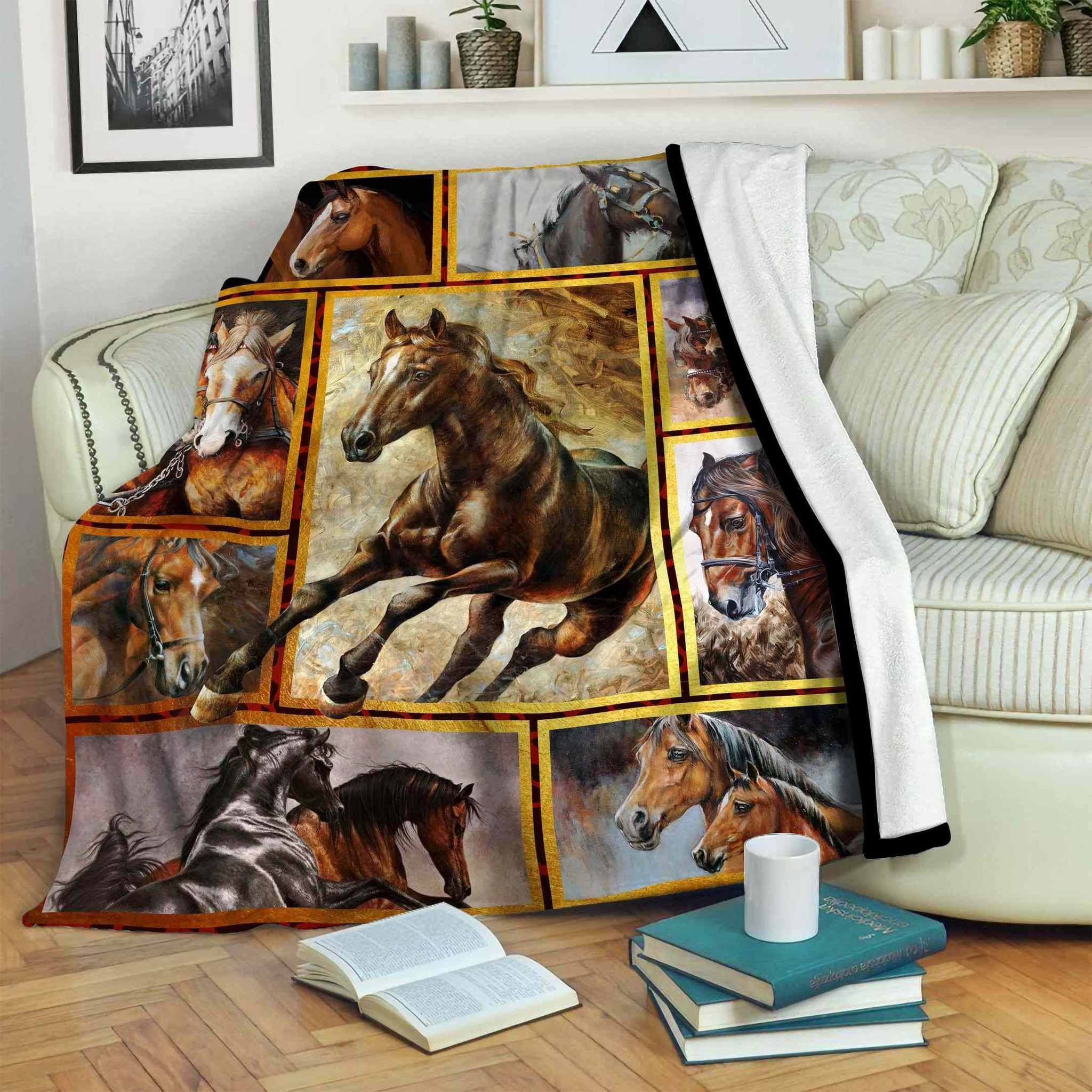 Horse Sherpa Fleece Blanket