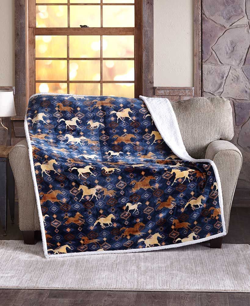Horse Sherpa Fleece Blanket