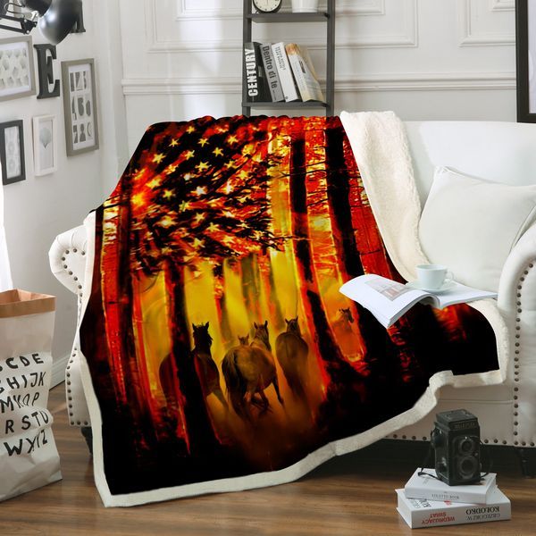 Horse Sherpa Fleece Blanket