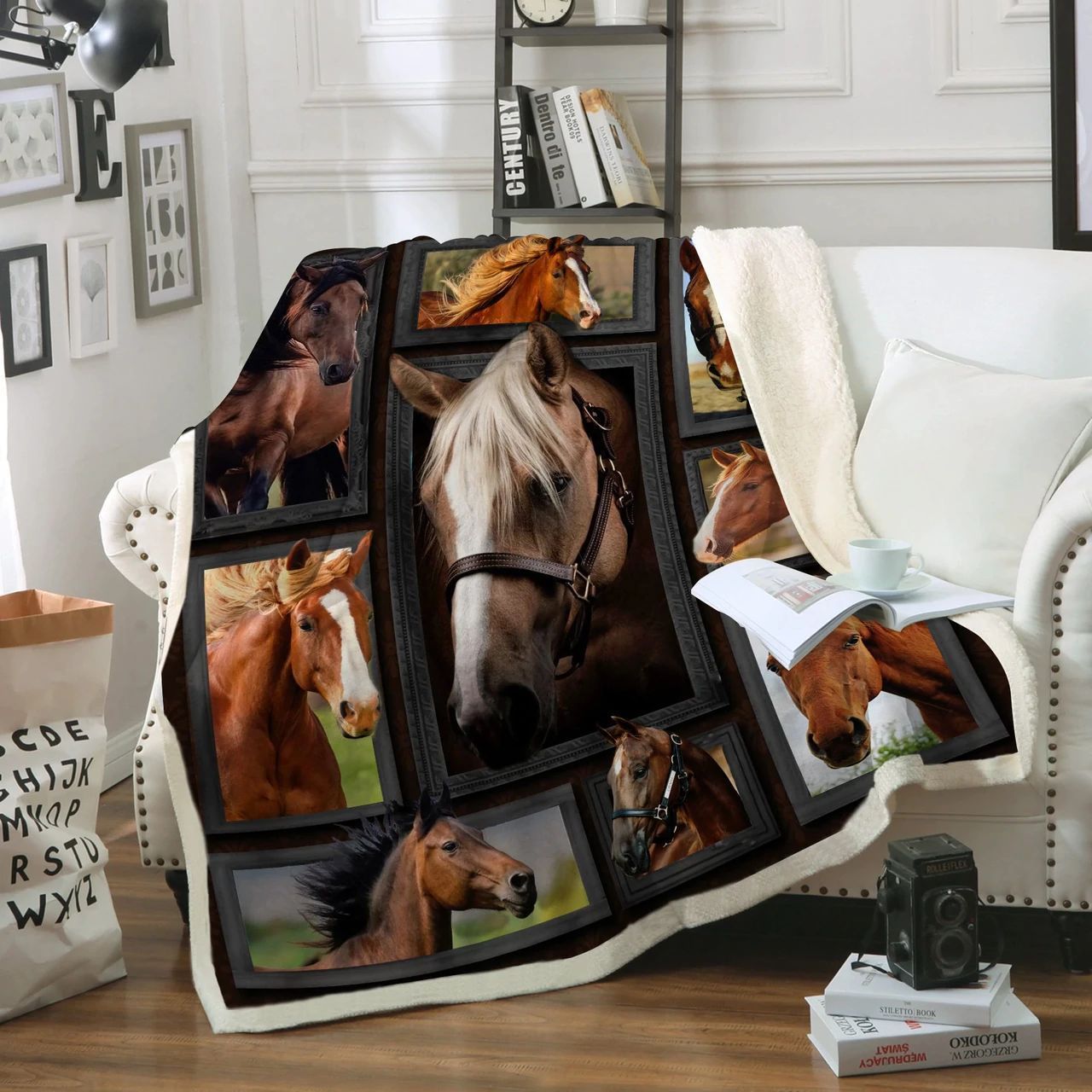 Horse Sherpa Fleece Blanket