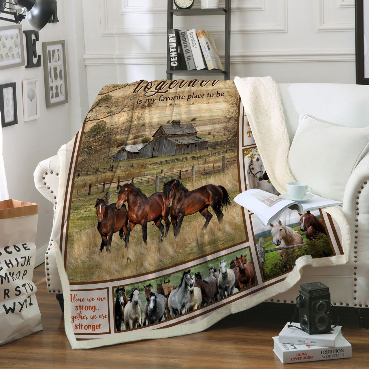 Horse Sherpa Fleece Blanket