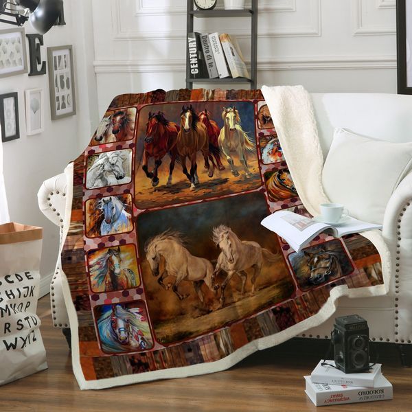 Horse Sherpa Fleece Blanket