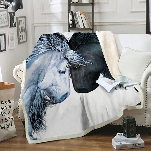 Horse Sherpa Fleece Blanket