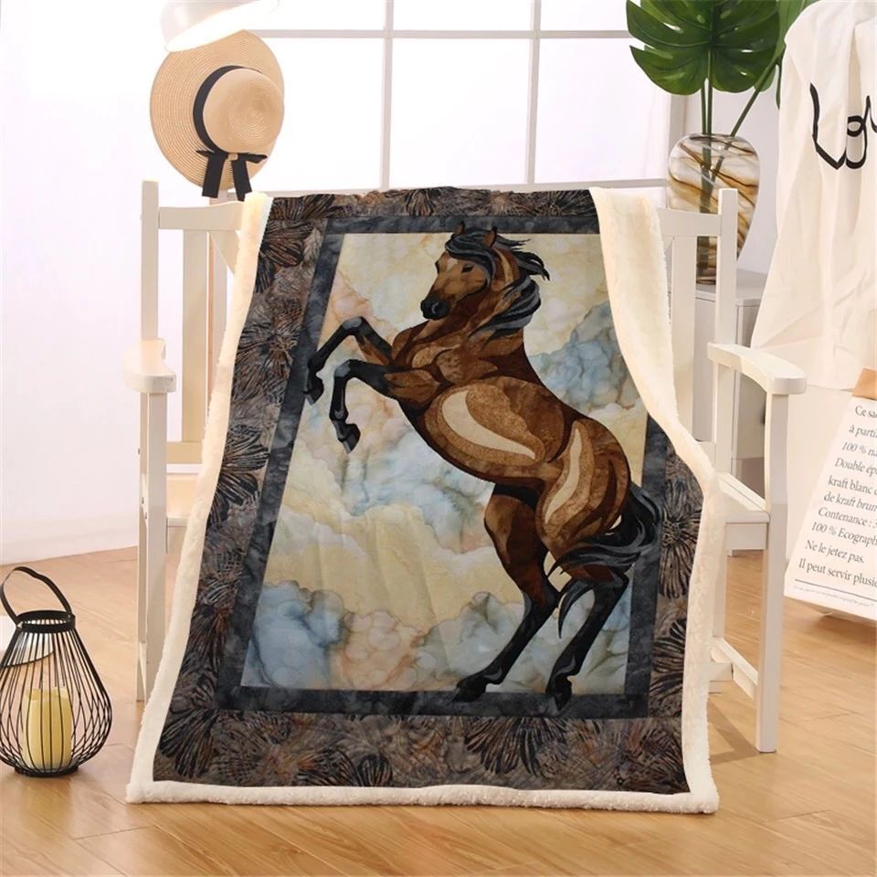 Horse Sherpa Fleece Blanket