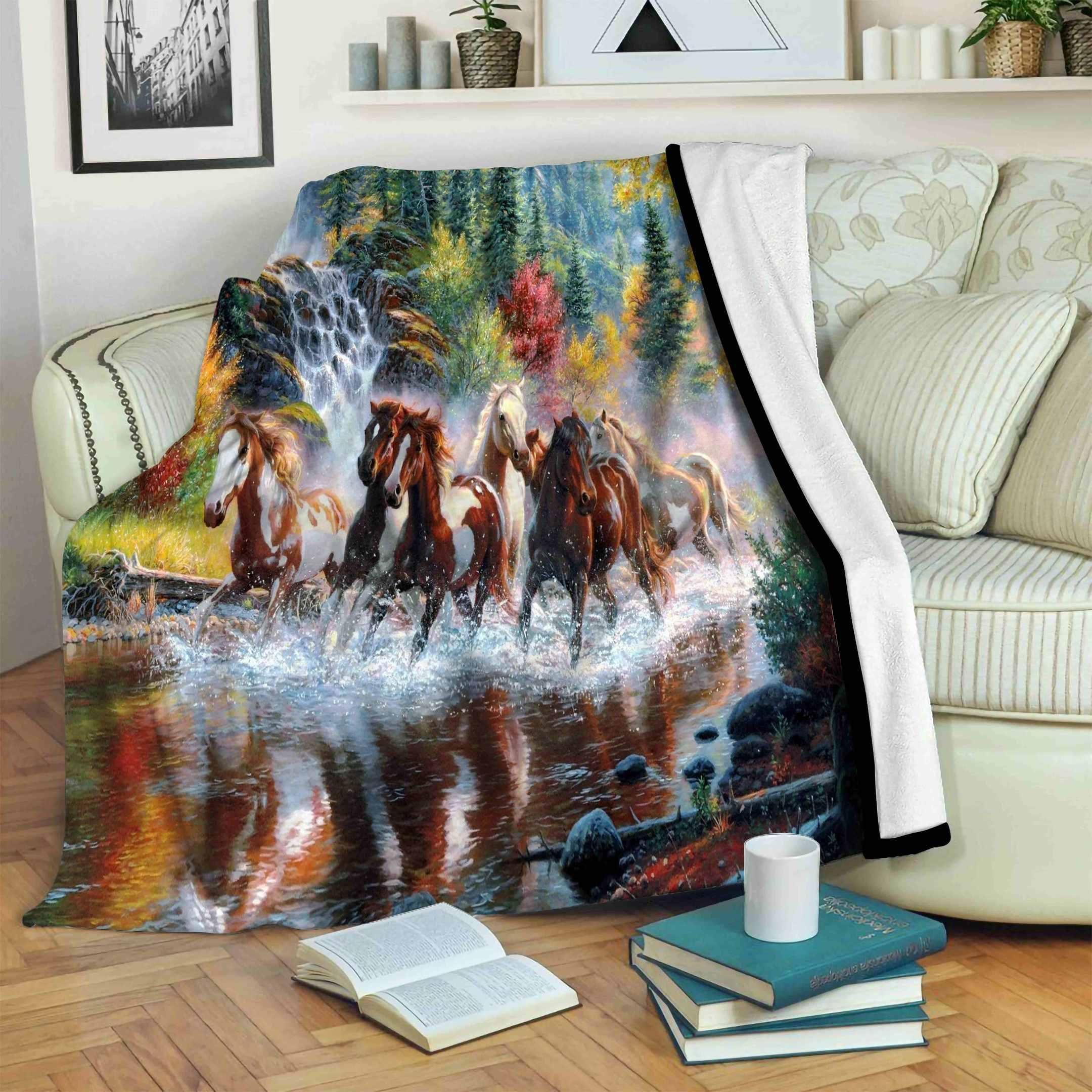 Horse Sherpa Fleece Blanket