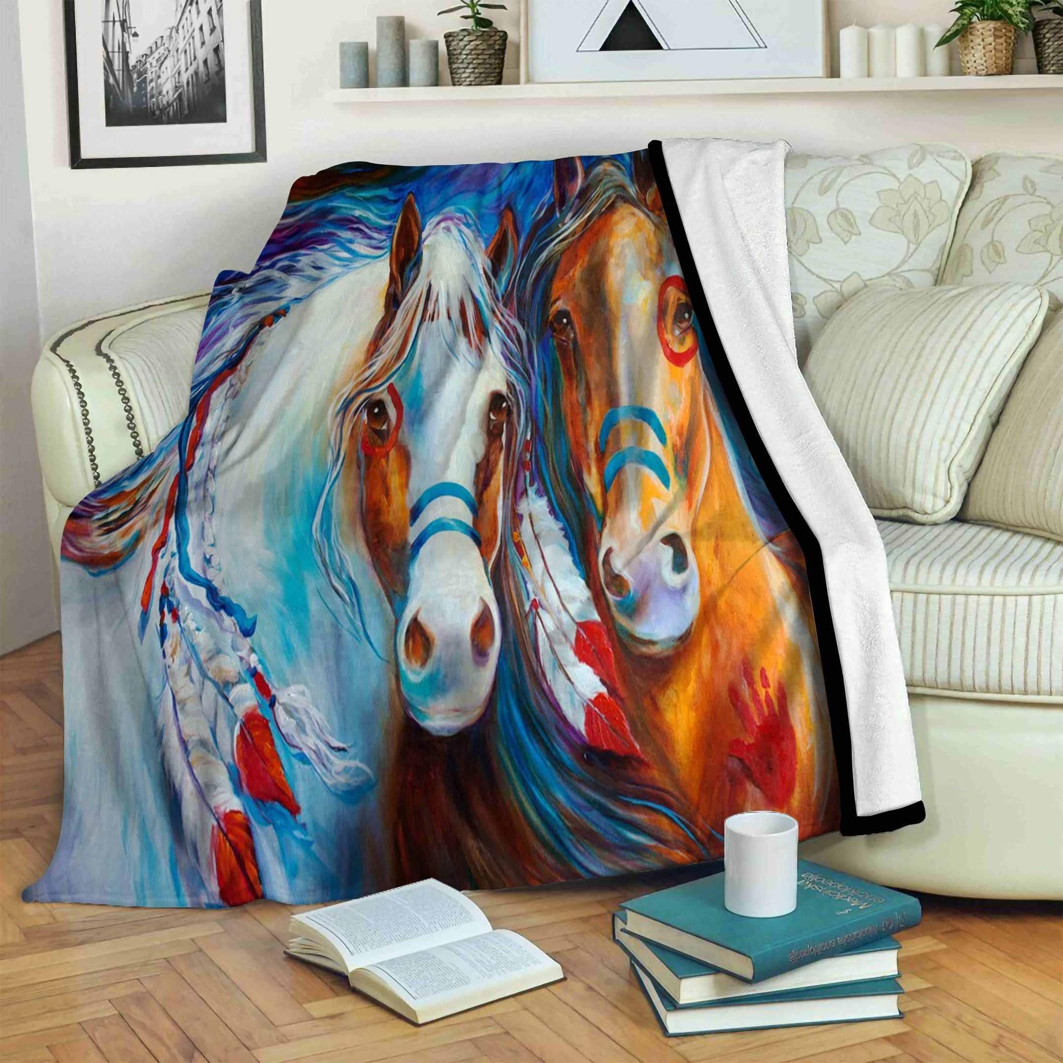 Horse Sherpa Fleece Blanket