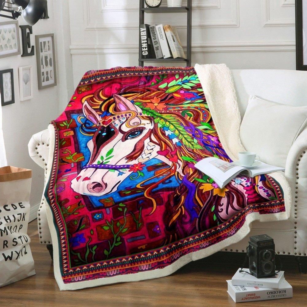 Horse Sherpa Fleece Blanket