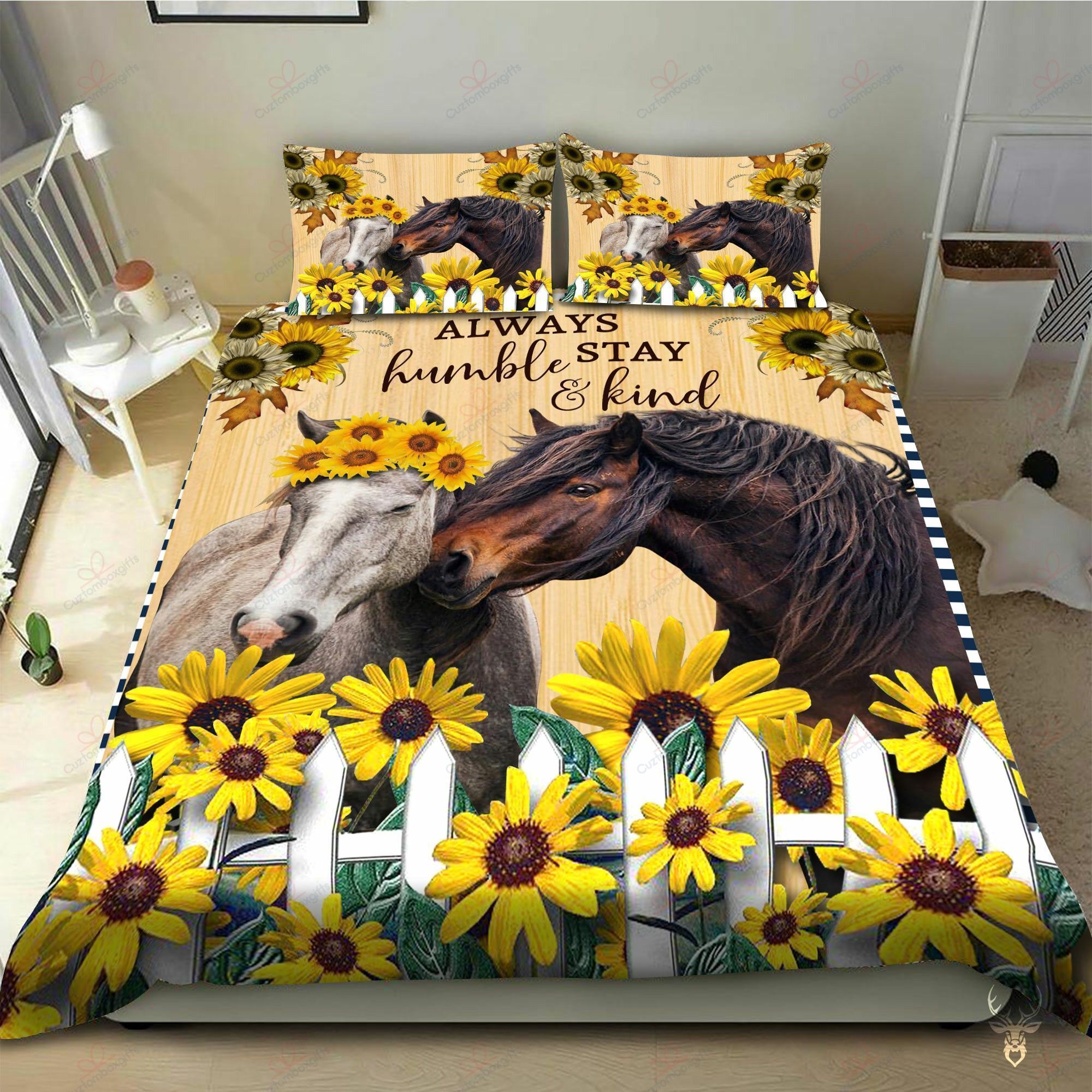 Horse Couple And Sunflower Printed Bedding Set
