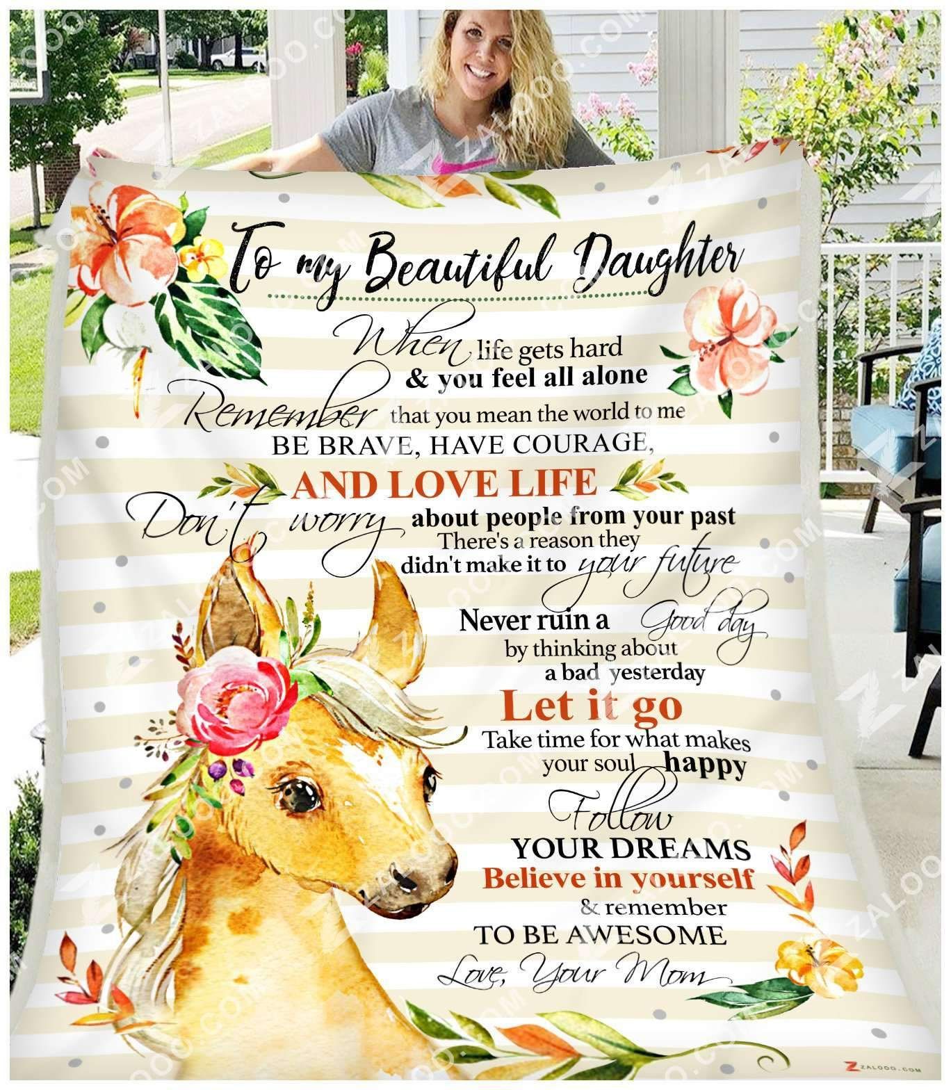 Horse Daughter Mom Remember To Be Awesome Sherpa Fleece Blanket