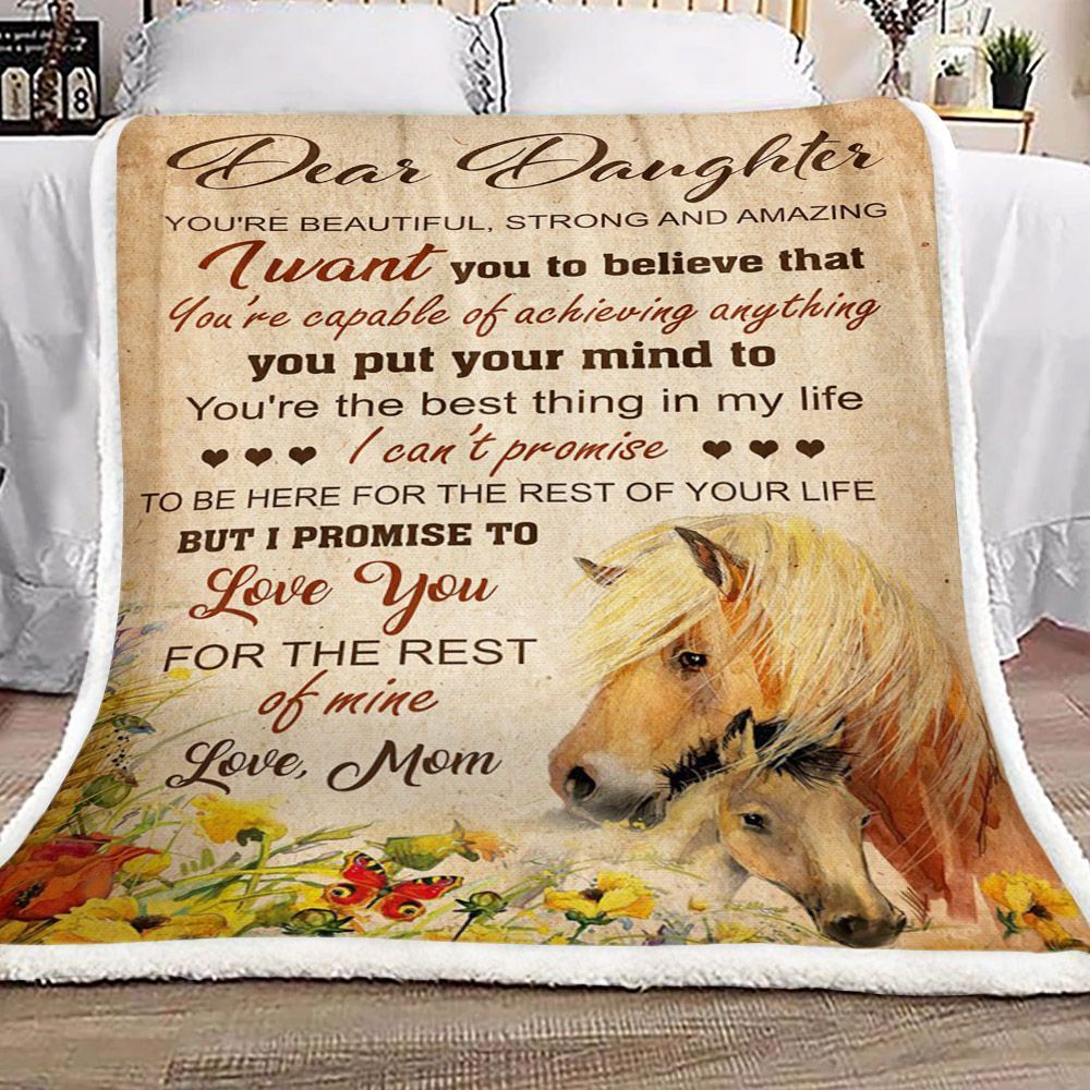 Horse Dear Daughter Love Mom Sherpa Fleece Blanket