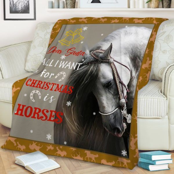 Horse Dear Santa All I Want For Christmas Is Horses Sherpa Fleece Blanket